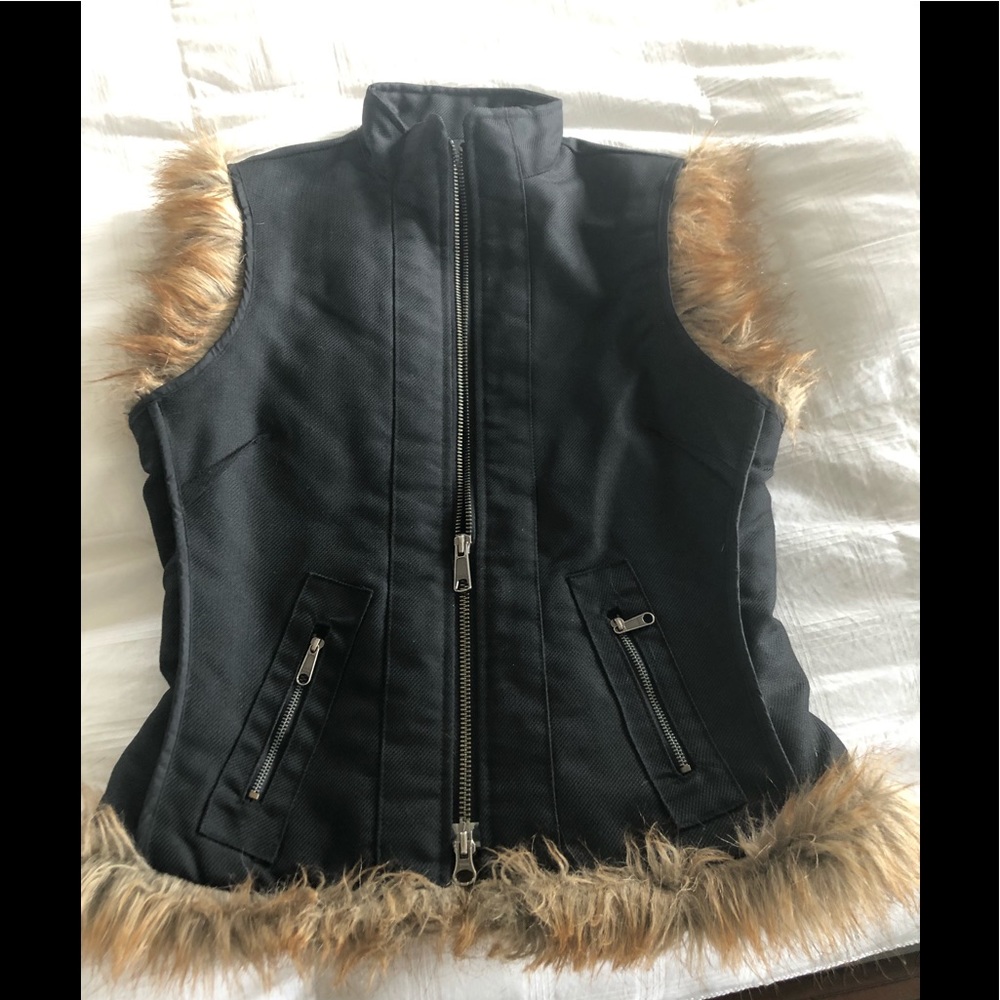 The Limited Black Vest with Faux Fur Trim